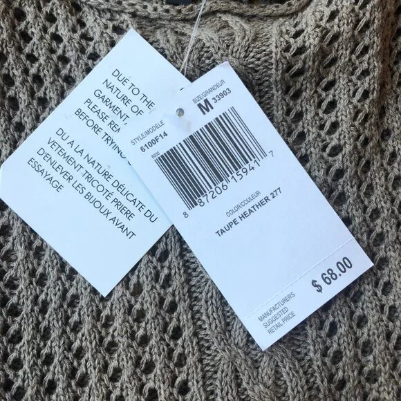 Jeanne Pierre Taupe Knit Sweater Size Medium NWT - Picture 5 of 8
